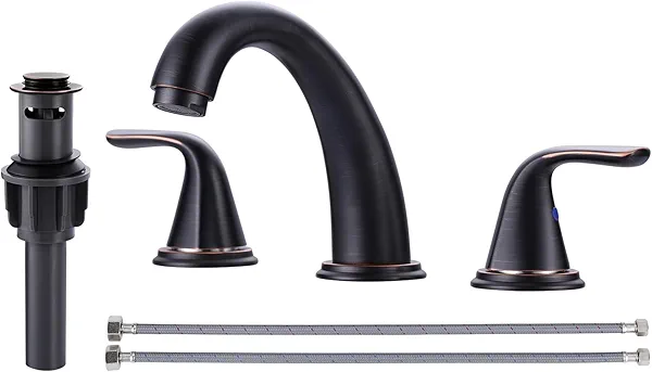 Bathroom Sink Faucet 3 Holes Oil Rubbed Bronze, Widespread Bathroom Faucet, Washroom Faucets with Pop Up Drain, Washroom Sink Faucets with 304 Stainless Steel Lead-Free Hose