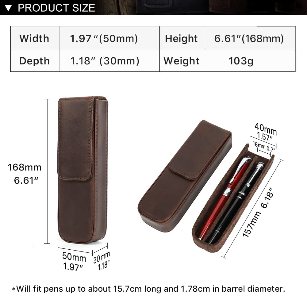 Hiram Leather Pen Case for 2 Pens with Hidden Magnetic Snap Closure and Storage Tray, 9056-coffee - Image 2