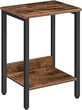 ALLOSWELL End Table, Side Table with Adjustable Storage Shelf, Slim Nightstand, Narrow Sofa Tables, Steel Frame, for Living Room, Bedroom, Study, Industrial Design, Rustic Brown ETHR5001