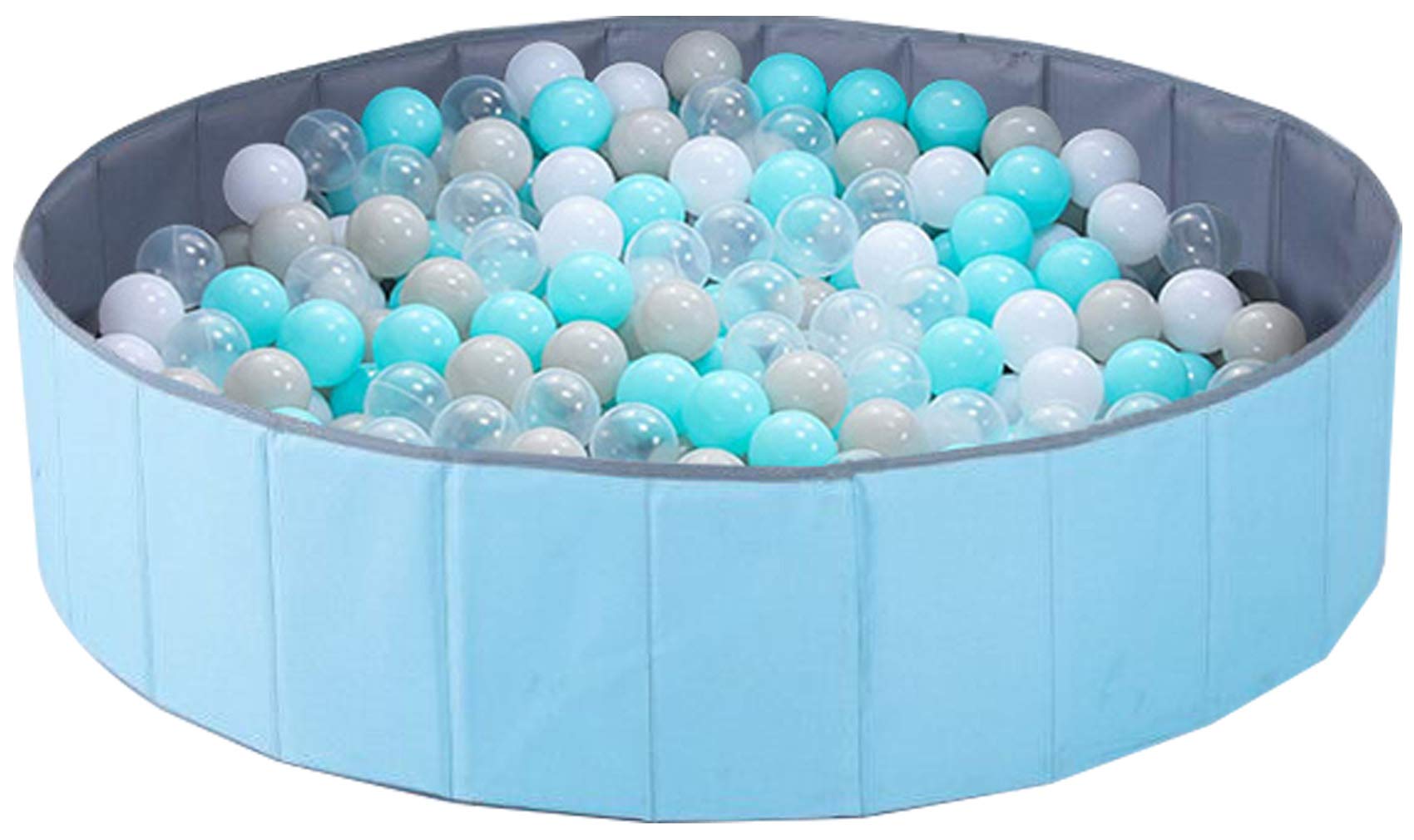 Kaptin Foldable Ball Pit for Kids, Kids Play Ball Pool, Baby Play Yard, Portable Ocean Ball Pit Pet Pool Sand Box Game Room, Ball Play Pit Baby Toddler Playpen (Light Blue & Gray, Diameter 39 Inch)