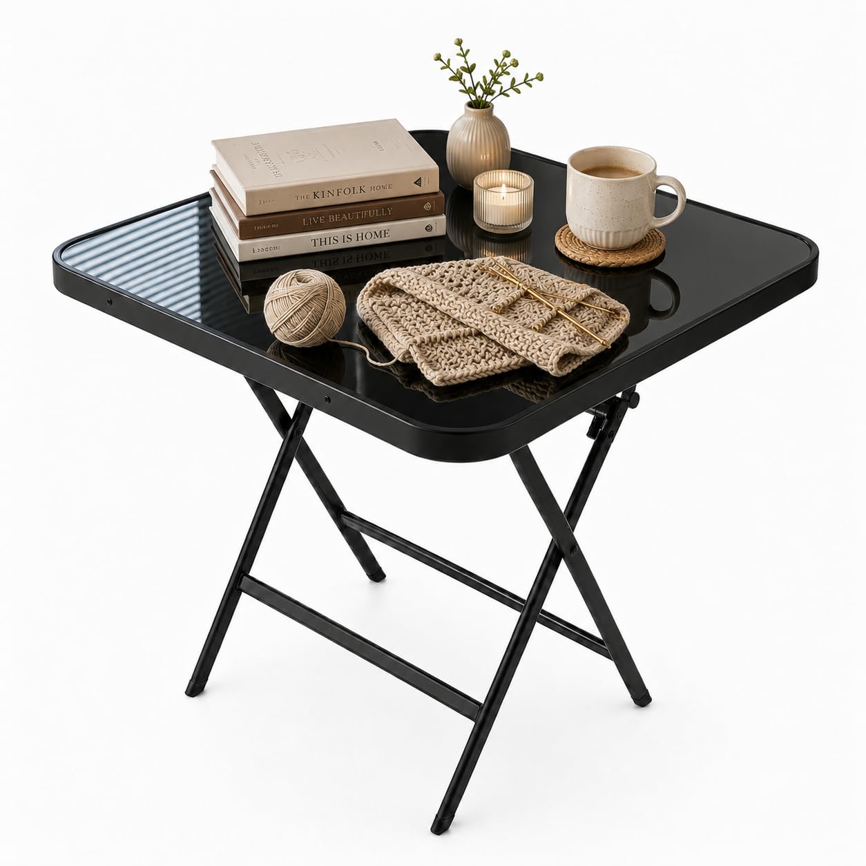 Balkontisch Klappbar Stabil | Gartentisch Klappbar Klein Platzsparend, Flach Faltbar Abwischbar, Klapptisch Balkon Balkontisch Klein, Kleiner Tisch Outdoor für Balkon Tisch Garten Camping