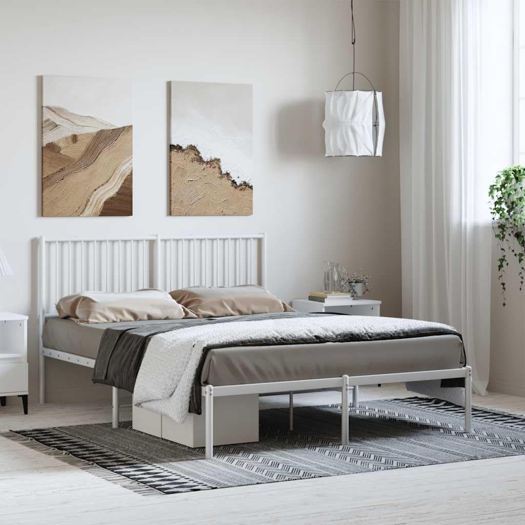 vidaXL Estructura Cama sin colchón con cabecero Metal Blanco 135x190cm