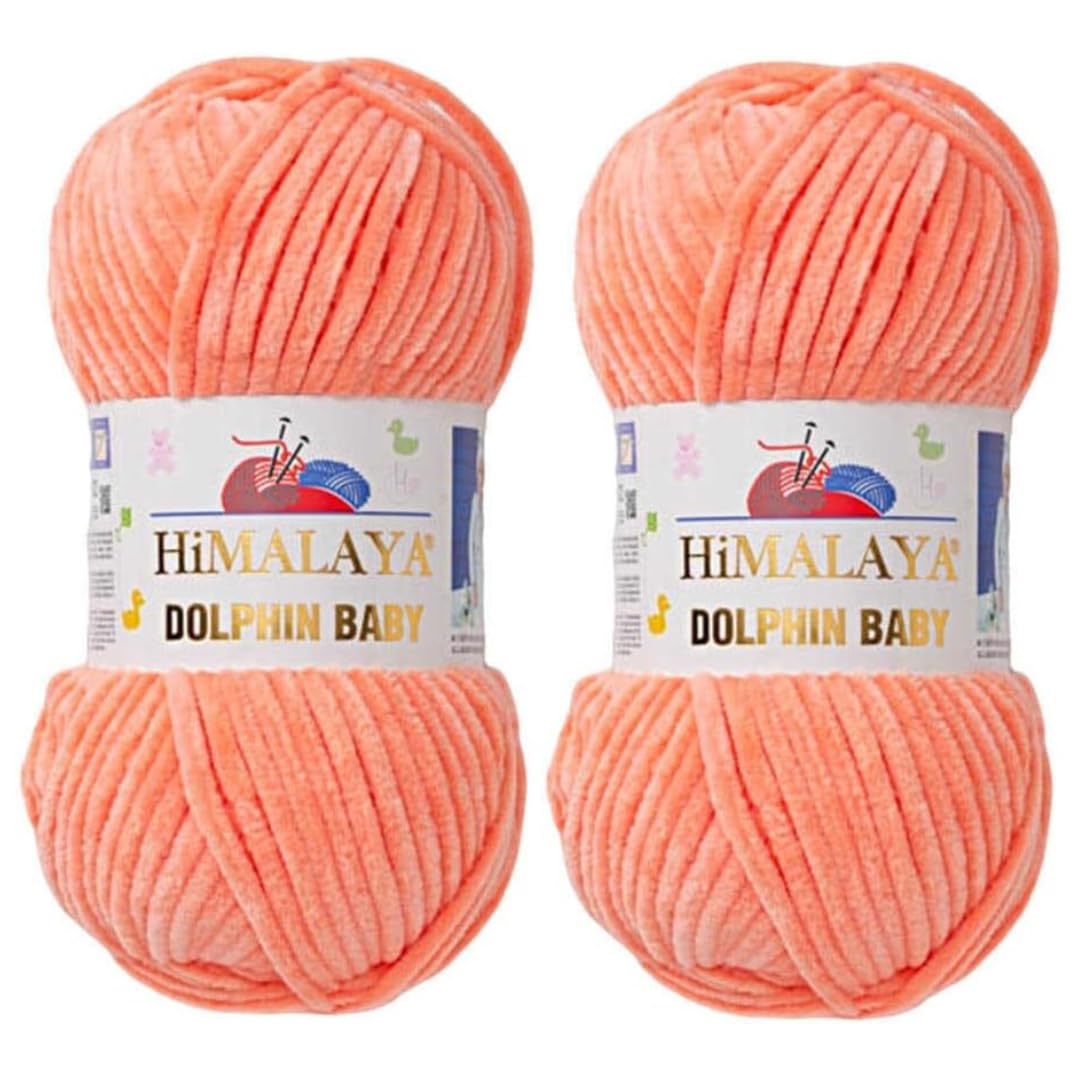 Himalaya Dolphin Baby Yarn 2 X 100g Skeins Super Bulky Yarn for Knitting/Crochet Ideal for Cardigans Shawls Blankets Hats and Home Textiles (2, 80355 Salmon)