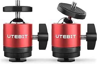 UTEBIT Mini Ball Head Tripod Ballhead Mount with Removable 1/4" Hot Shoe Adapter 360° Swivel Camera Ball Head Maximum Load 2.5kg/5.5lbs for DSLR Monopod Light Stand Flash light Monitor (2 Pack)