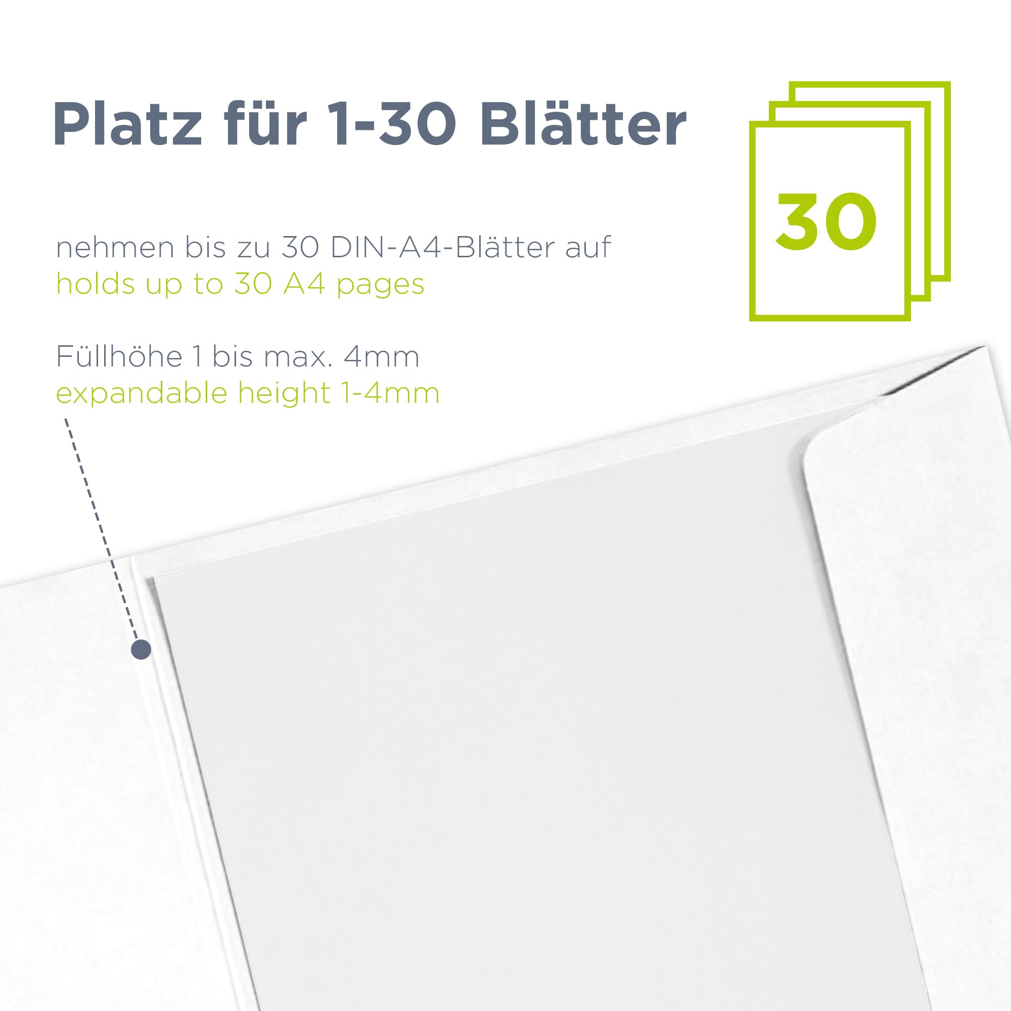 100 x Präsentationsmappe für A4 in weiß, FSC® MIX 70%, sehr stabile Dokumentenmappe 320g/m² Karton mit Visitenkartenschlitz, passt in C4-Umschlag, Made in Germany, direkt vom Hersteller Werbegrün