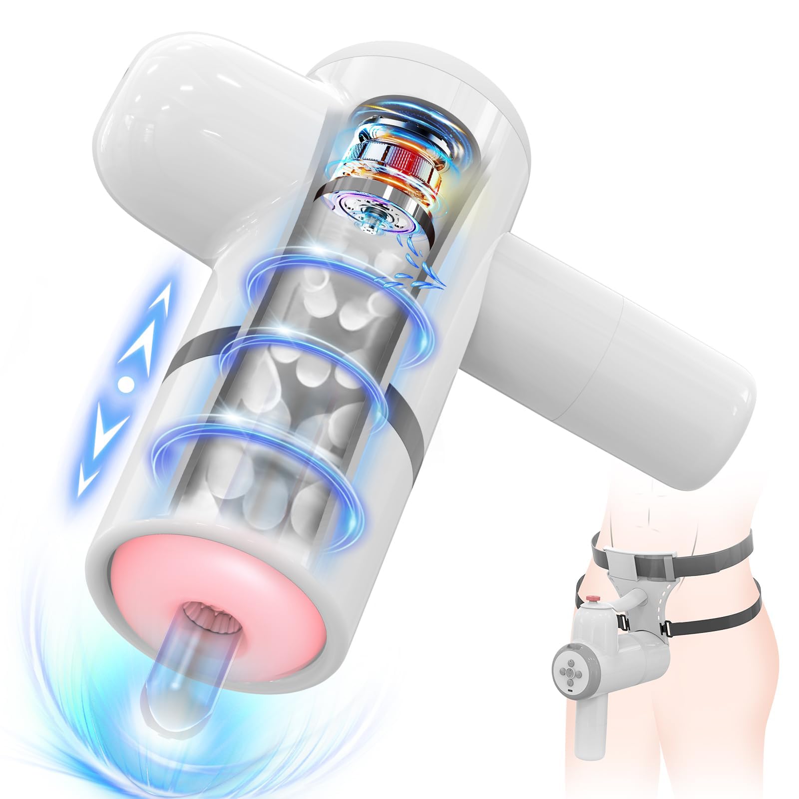 Automatische Befeuchtender Masturbieren für Männer mit Hüftgurt, Elektrischer Masturbator One-Click-Orgasmus, 8 Stoß und Saugmodi mit Fernbedienung, Blowjob Maschine Sexspielzeug für Männer Solo