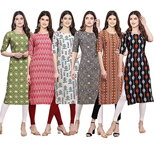 Image of Pinkmint Women's Crepe Digital Print Straight Kurta [Pack of 6] (CKE-329-353-330-333-341-343)