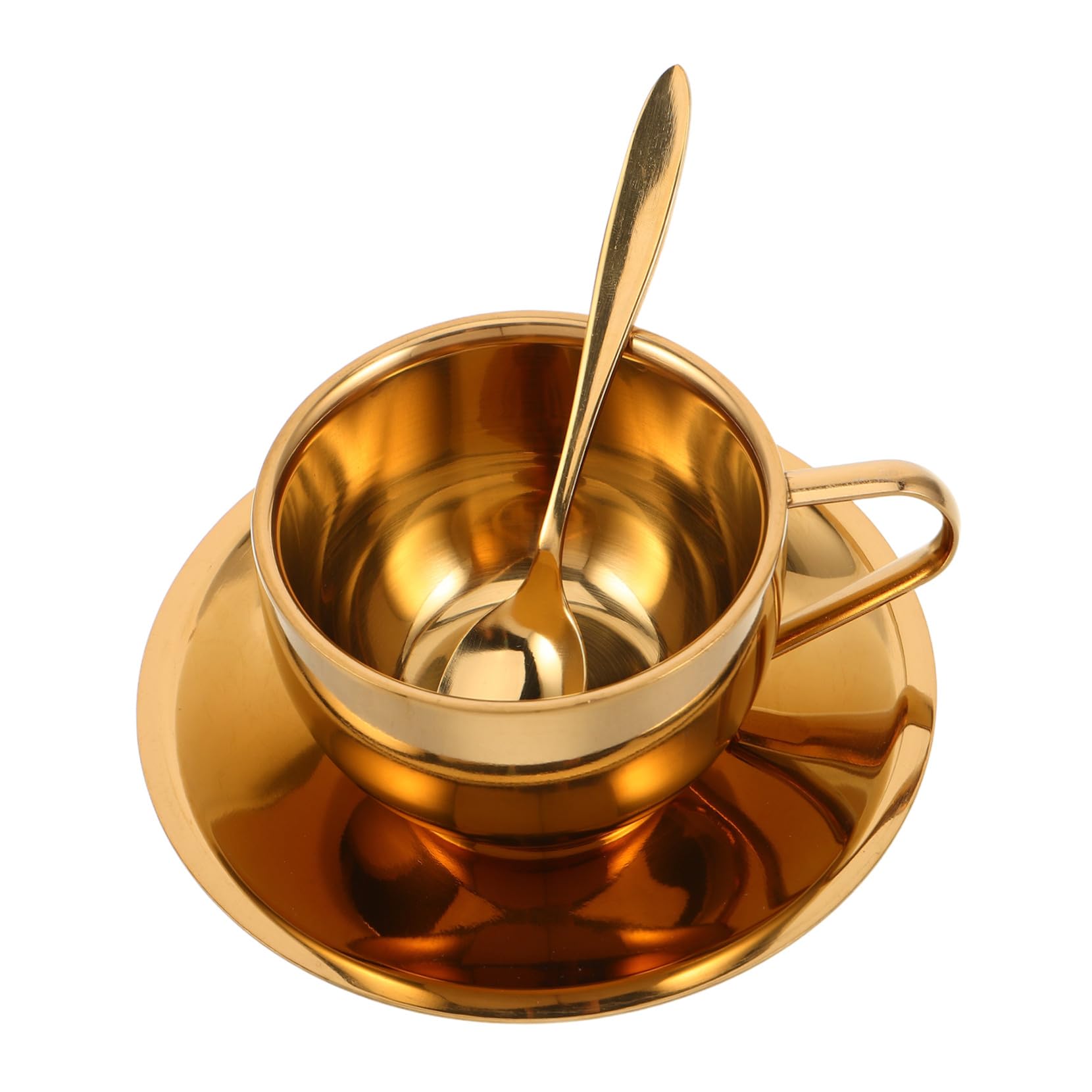 Tazzine da Caffè in Acciaio Inox Doppia Parete Tazze Isolate con Piattini e Cucchiai per Caffè Espresso Tè al Latte e Bevande da Campeggio Resistenti e Impilabili per Risparmio