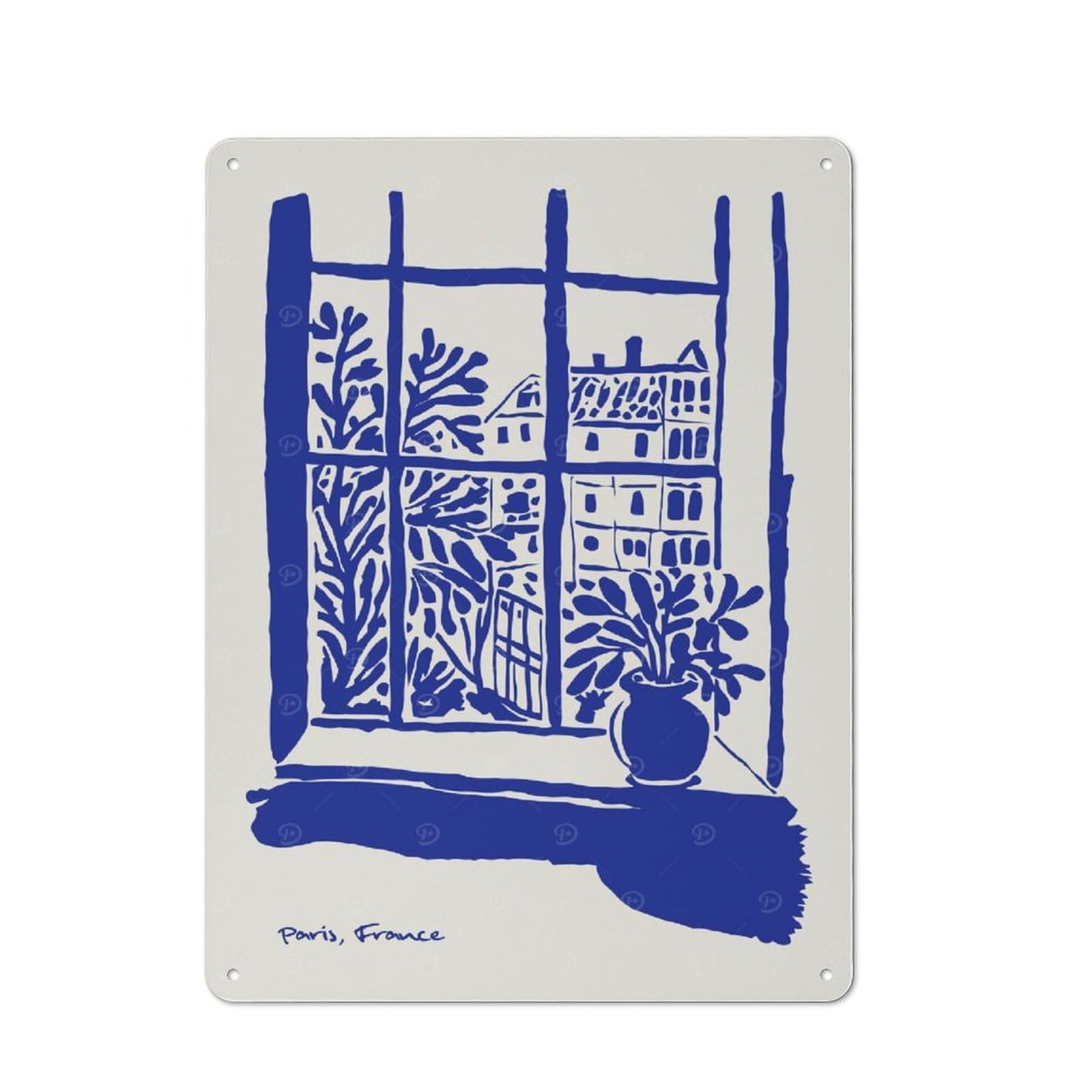 Junmoney Style-17 Paris Window View Friendly Metal Wall Decor 40X30cm, Vintage Metal Sign For Tea Room, Shop Wall Or Breakfast Area