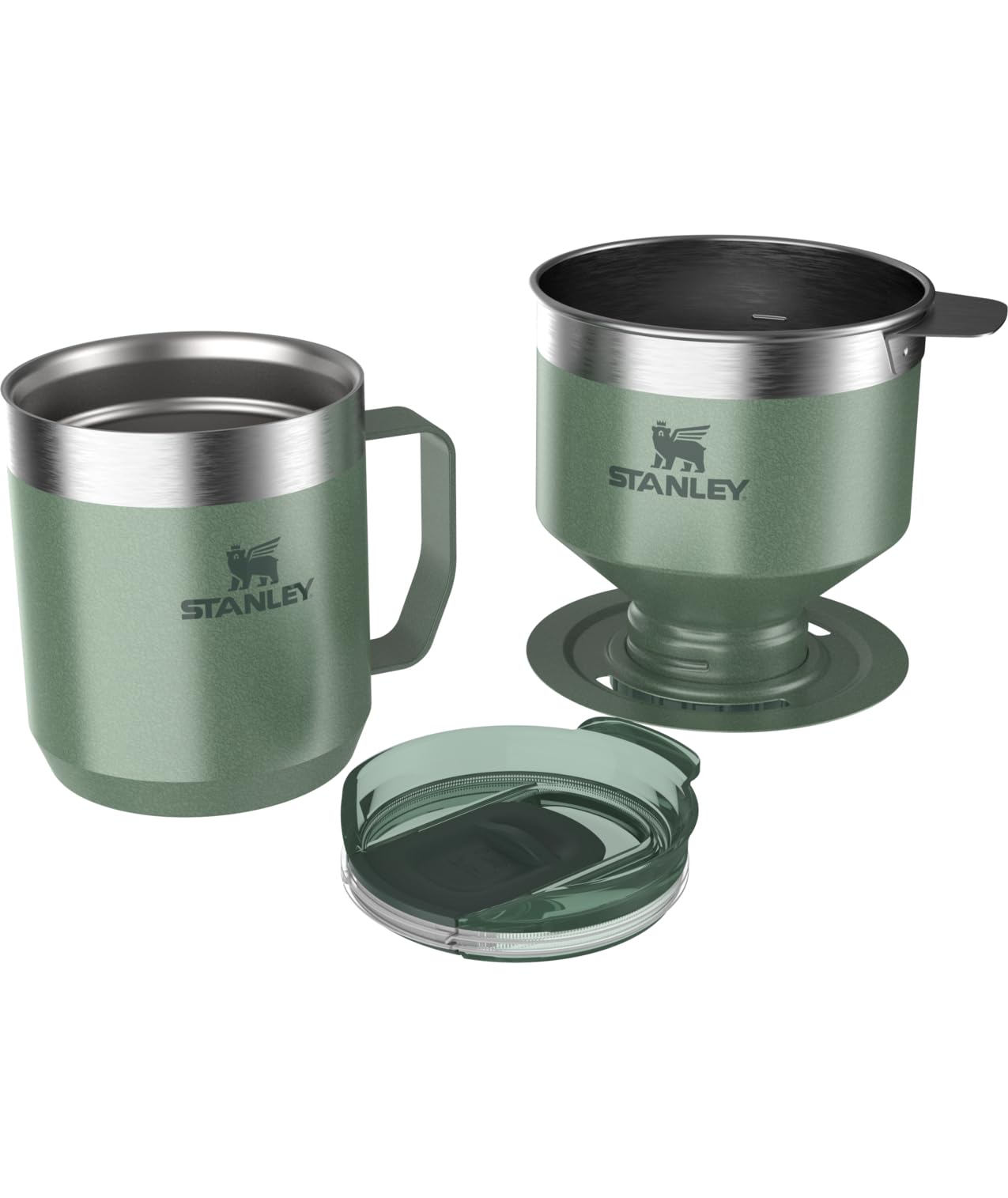 Stanley Perfect Brew Pour Over Set | 12 oz Camp Mug with Lid Included | Reusable Stainless Steel Filter | Insulated Stainless Steel Drip Coffee Maker | BPA-Free | Hammertone Green