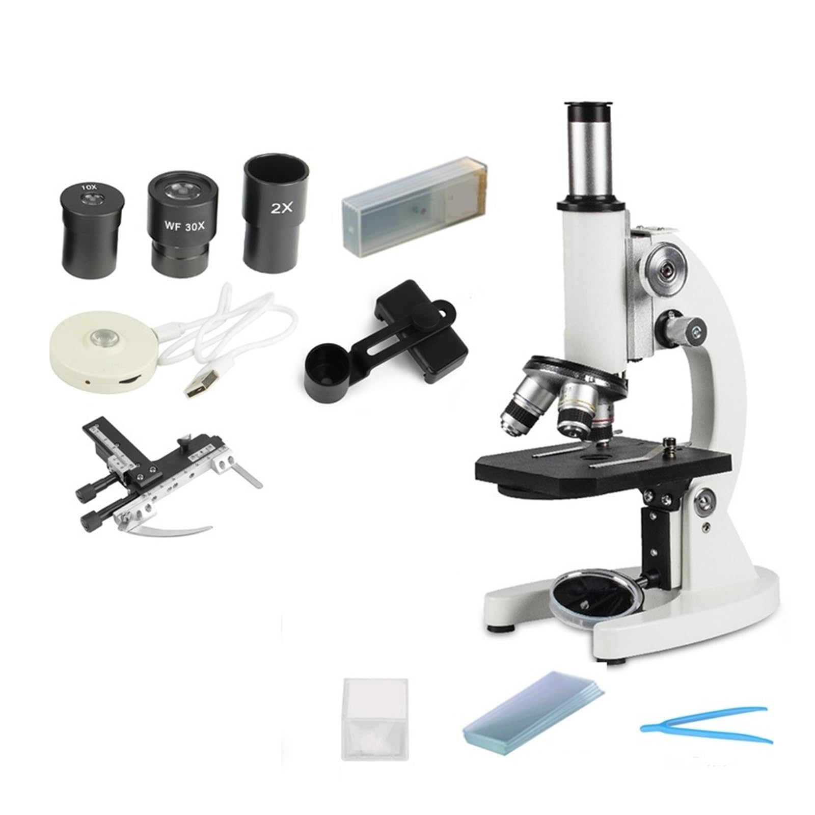Microscopio Biologico Ottico Interamente in Metallo for Laboratorio Scolastico Home Education Fotografia HD Ad Alto Ingrandimento Messa A Fuoco Grossolana E Fine(Option2-2400X)