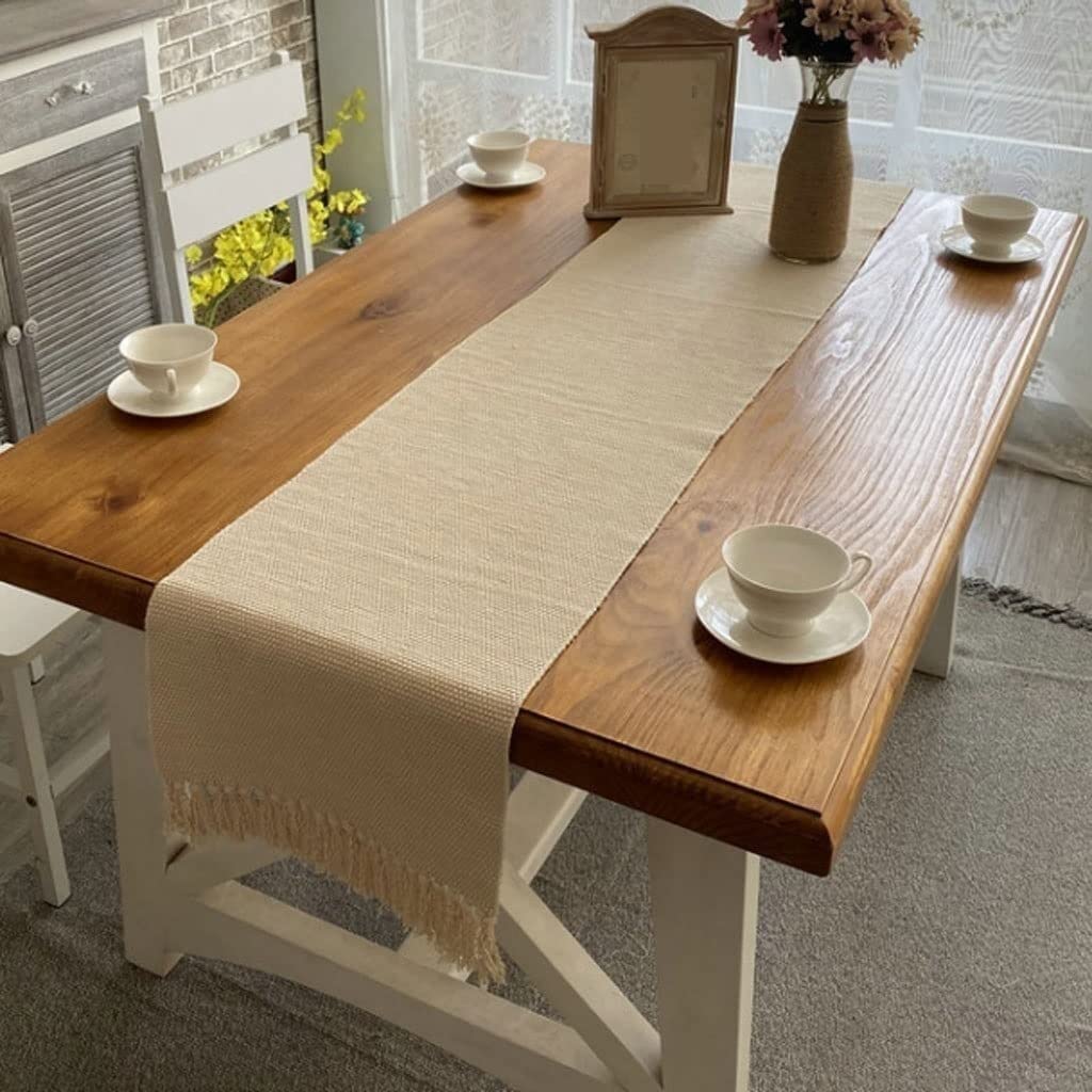 Runner Tavola, Runner da Tavola in Cotone di Lino Runner da Tavola in Tessuto con Nappe per Decorazioni da Tavola per Feste di Matrimonio Matrimoni(B,32 * 240cm)