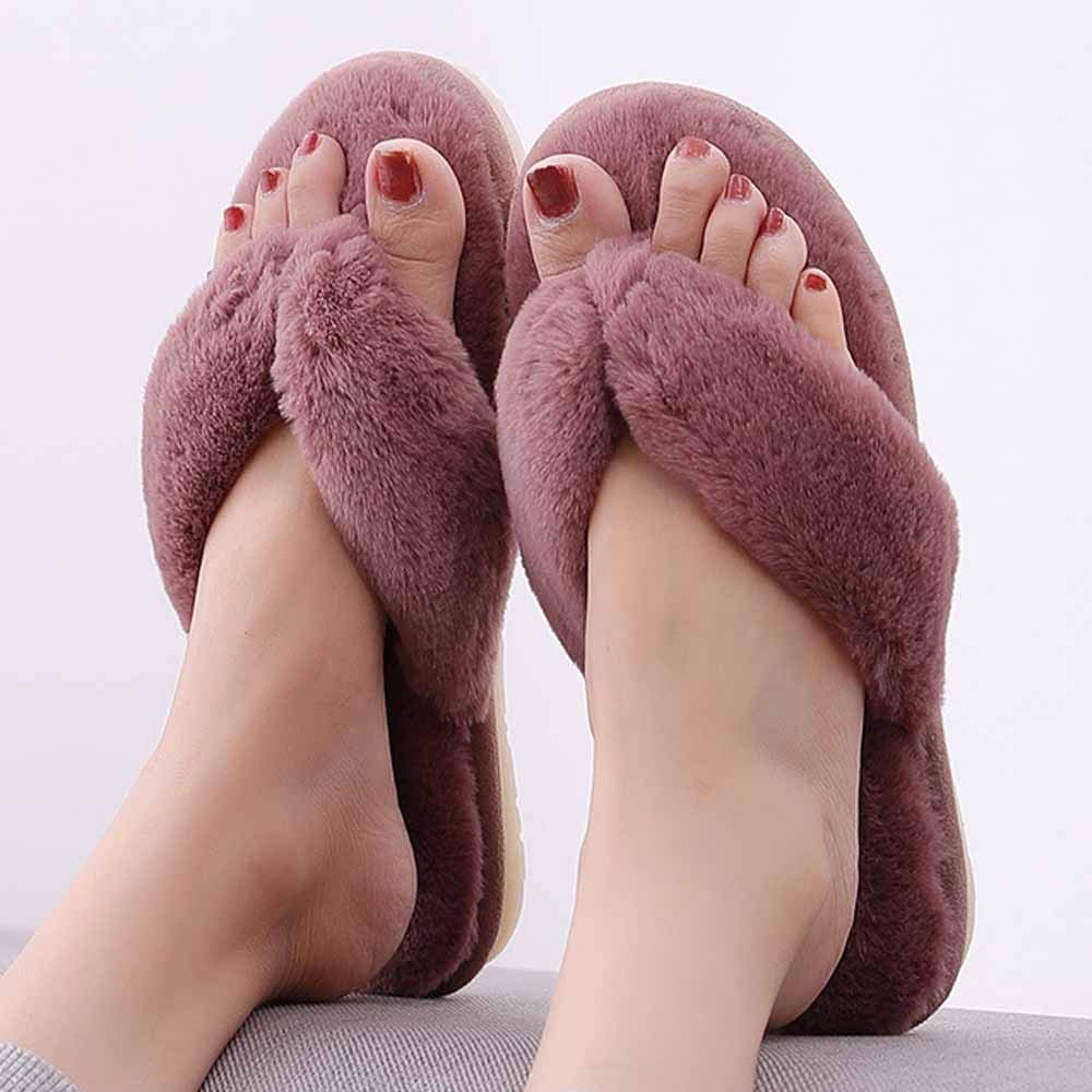 YHQZNLXQ Rosa Flauschige Hausschuhe Damen, Slides Winter Flip Flops Warme Bequeme Flauschige Hausschuhe Lady House Weiche Schuhe Flache Schuhe für Indoor Outdoor Flache Sandalen Damen