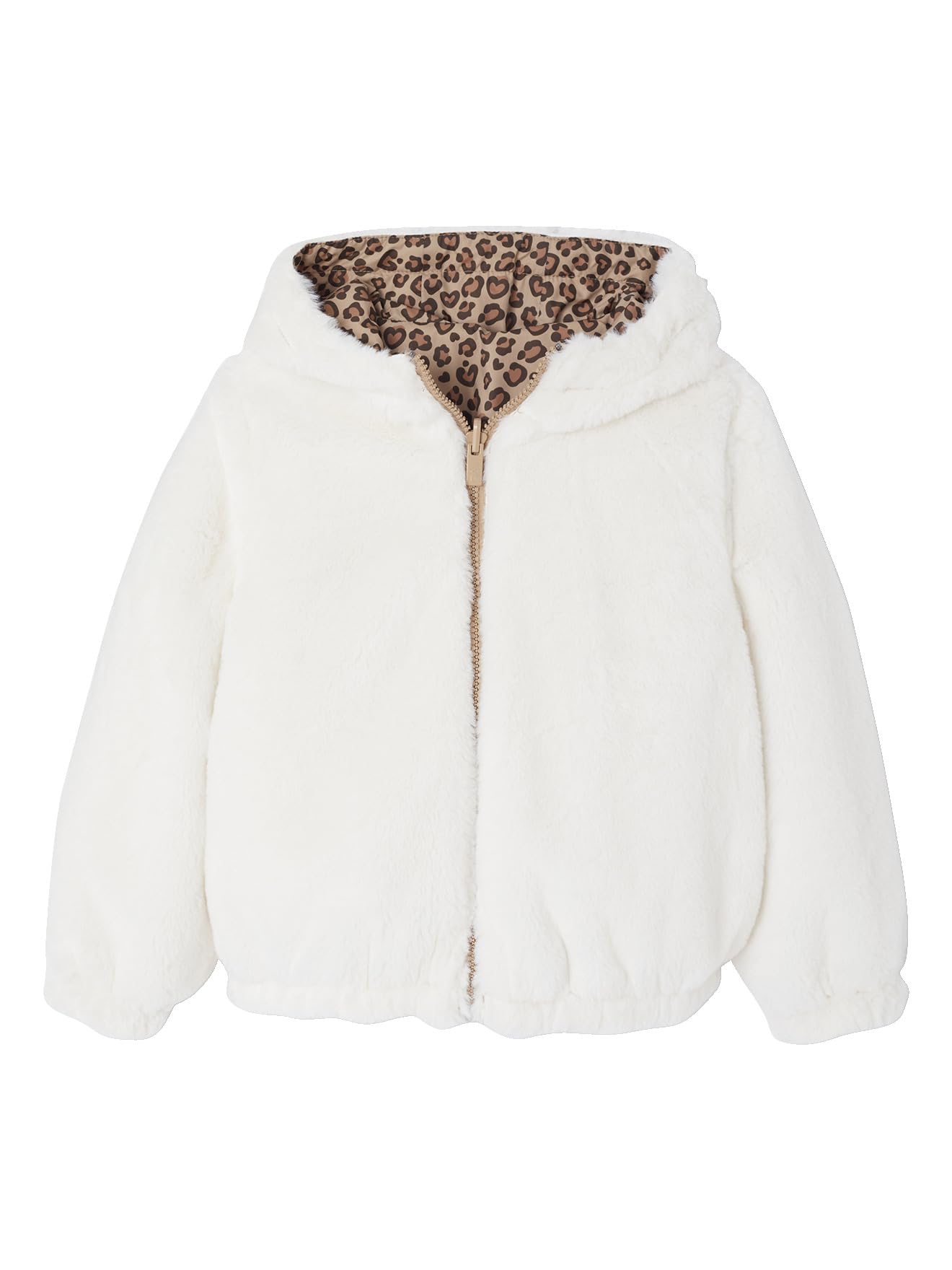 Vertbaudet Wendbare Mädchen Kapuzenjacke mit Leomuster und Teddyfleece