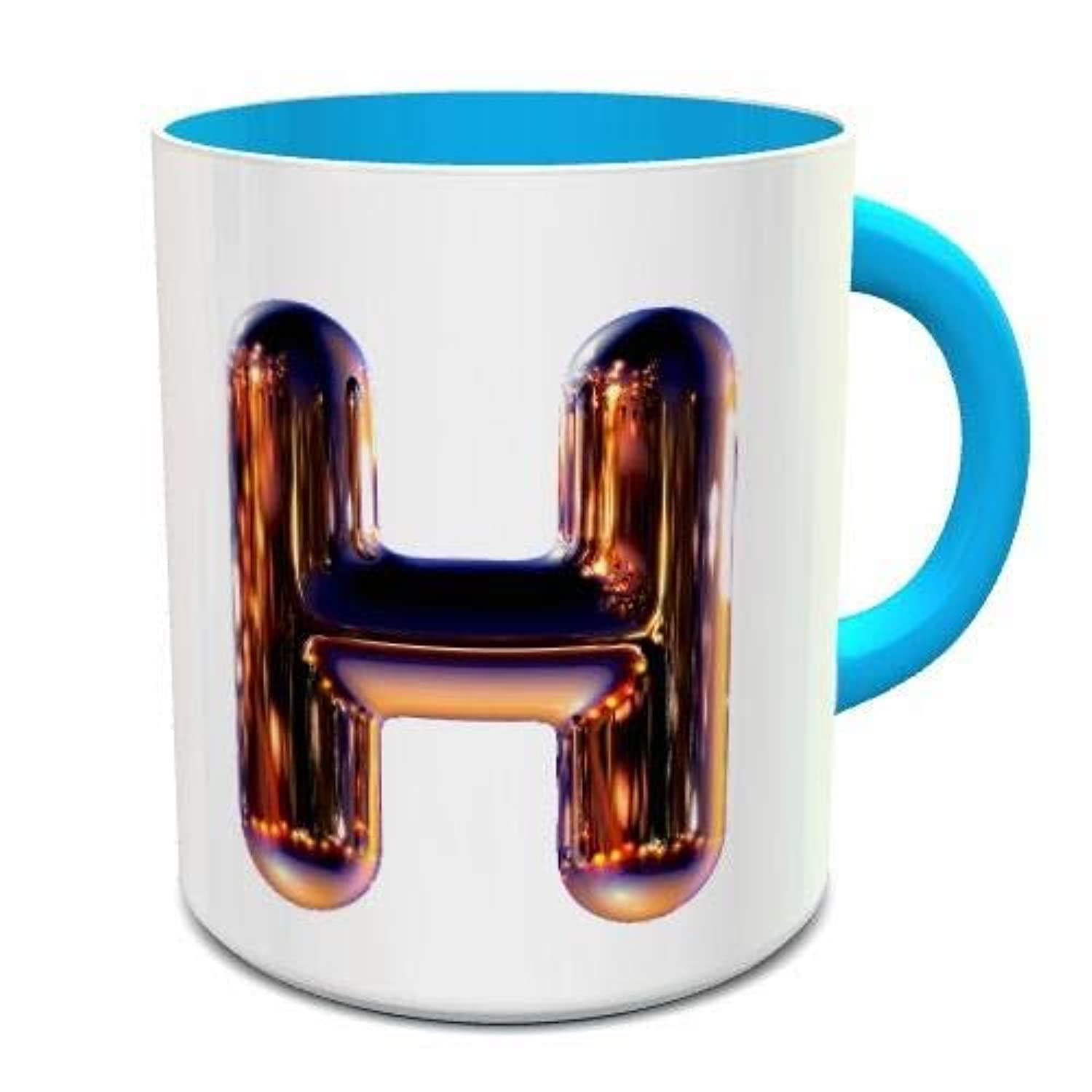 White & Blue Ceramic Coffee Mug With Night Chrome Letter H