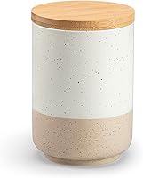 Vista 10 de vancasso Sabine - Juego de recipientes grandes de cerámica con tapas de madera herméticas, 2 tarros de almacenamiento de alimentos de cocina