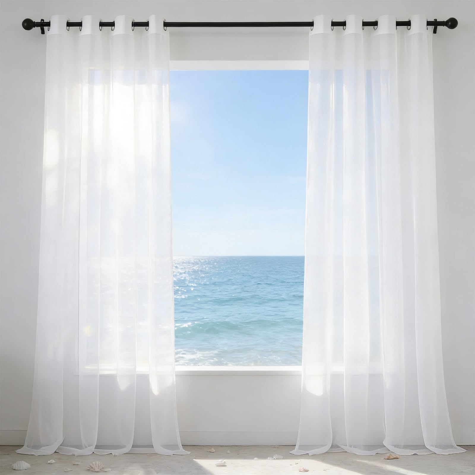 Cortinas visillos blancos de 80 x 230 cm con ojales para salón y dormitorio
