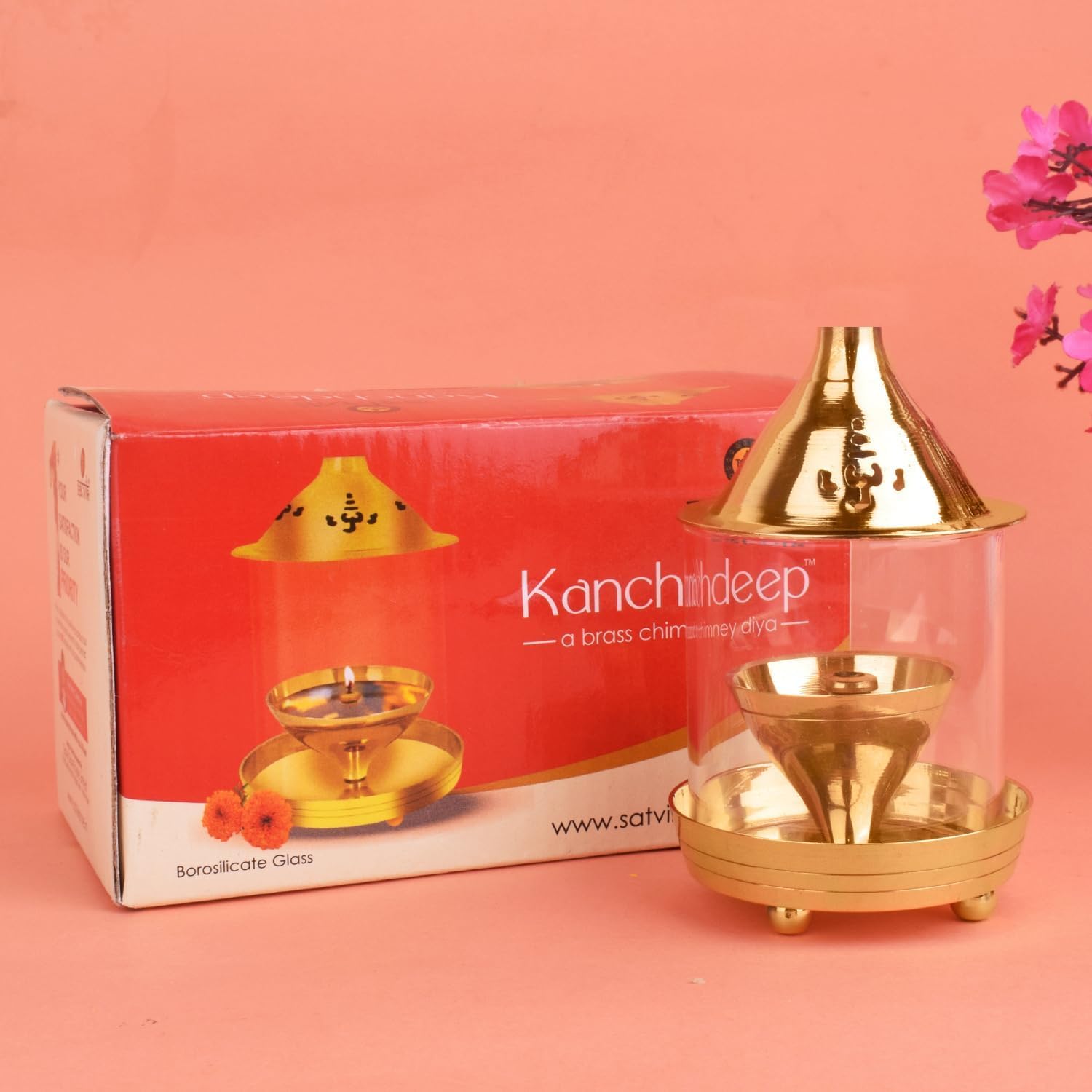 Satvik 7 Inch Crystal Glow Akhand Diya Diwali Gift/Diwali Deepawali Decoration Brass Decorative Crystal Oil Lamp Tea Light Holder Lantern Oval Shape | Puja Lamp Indian Housewarming Gift Item