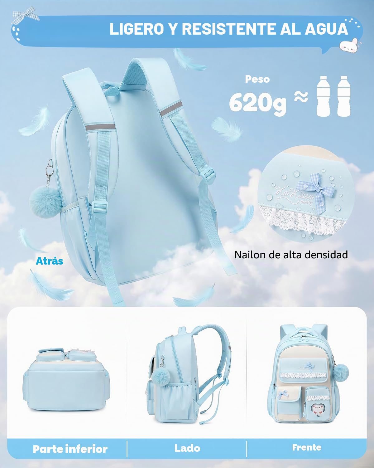 Tanou Mochila Escolar para Niñas 7 a 12 años, 24L Gran Capacidad