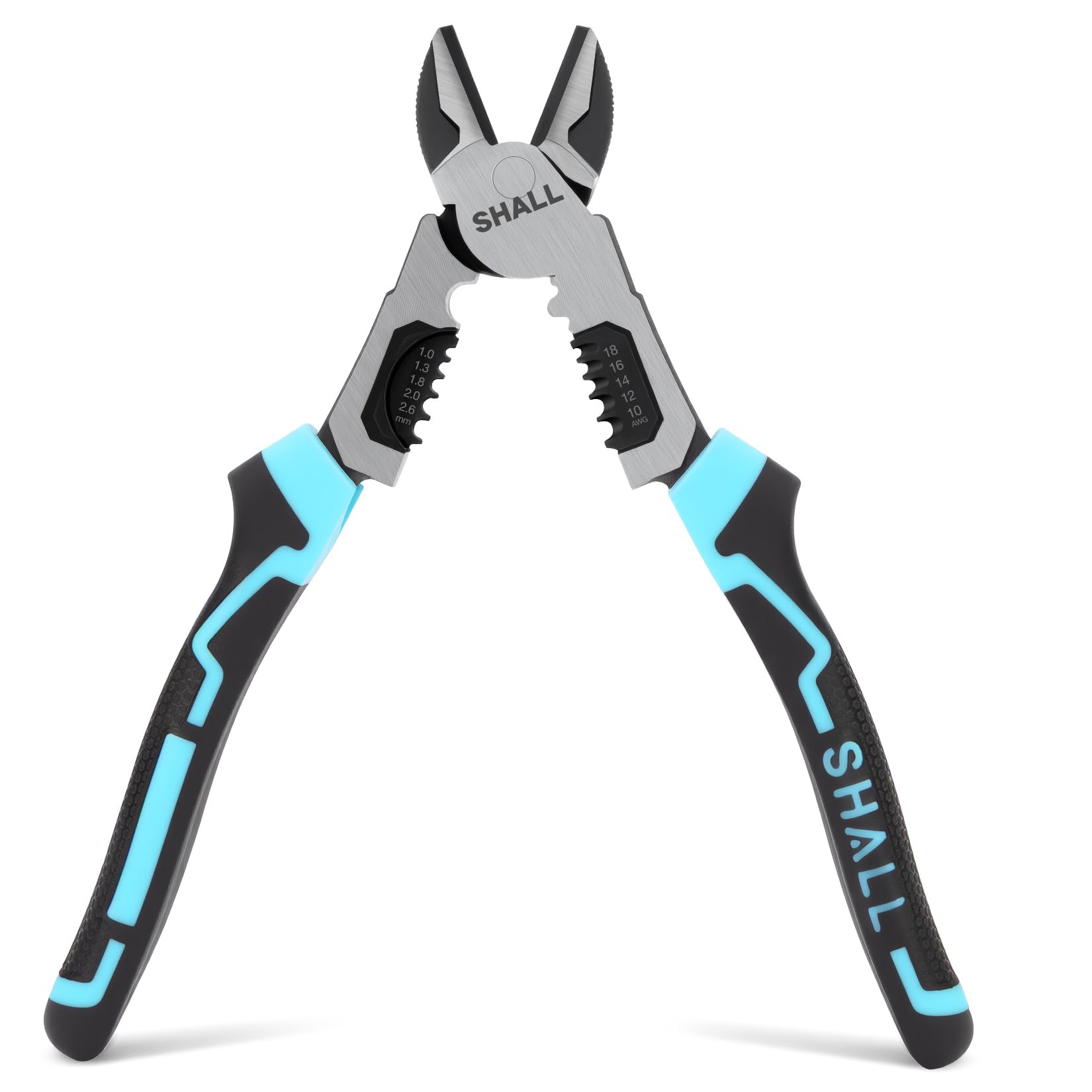 SHALL 3 in 1 Diagonal Cutting Pliers with Wire Stripper, 8” Heavy Duty Cr-V Wire Cutters, Multi-Function High Leverage Side Cutters Industrial Pliers, Multifunction Electricians Tools