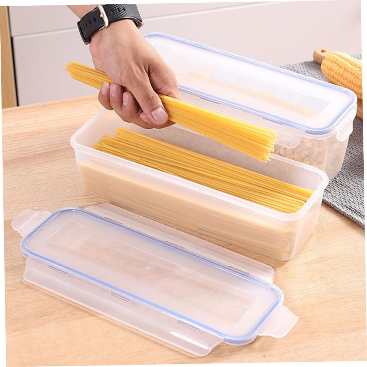 2pcs Airtight Food Storage Box Rectangular Vegetable Containers for Spaghetti Pasta and Noodles Sealed Kitchen Organizer Compact Design