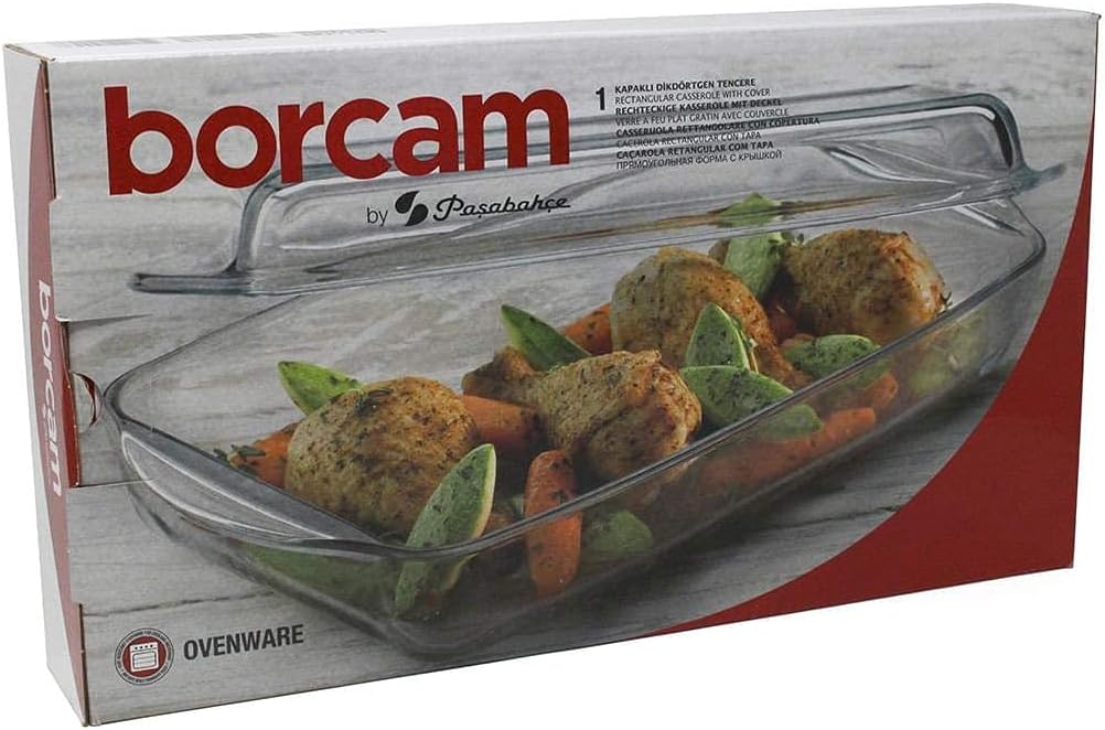 Borcam Casserole with Lid 45 3/4 Oz Glass Rectangular Ovenware 59009