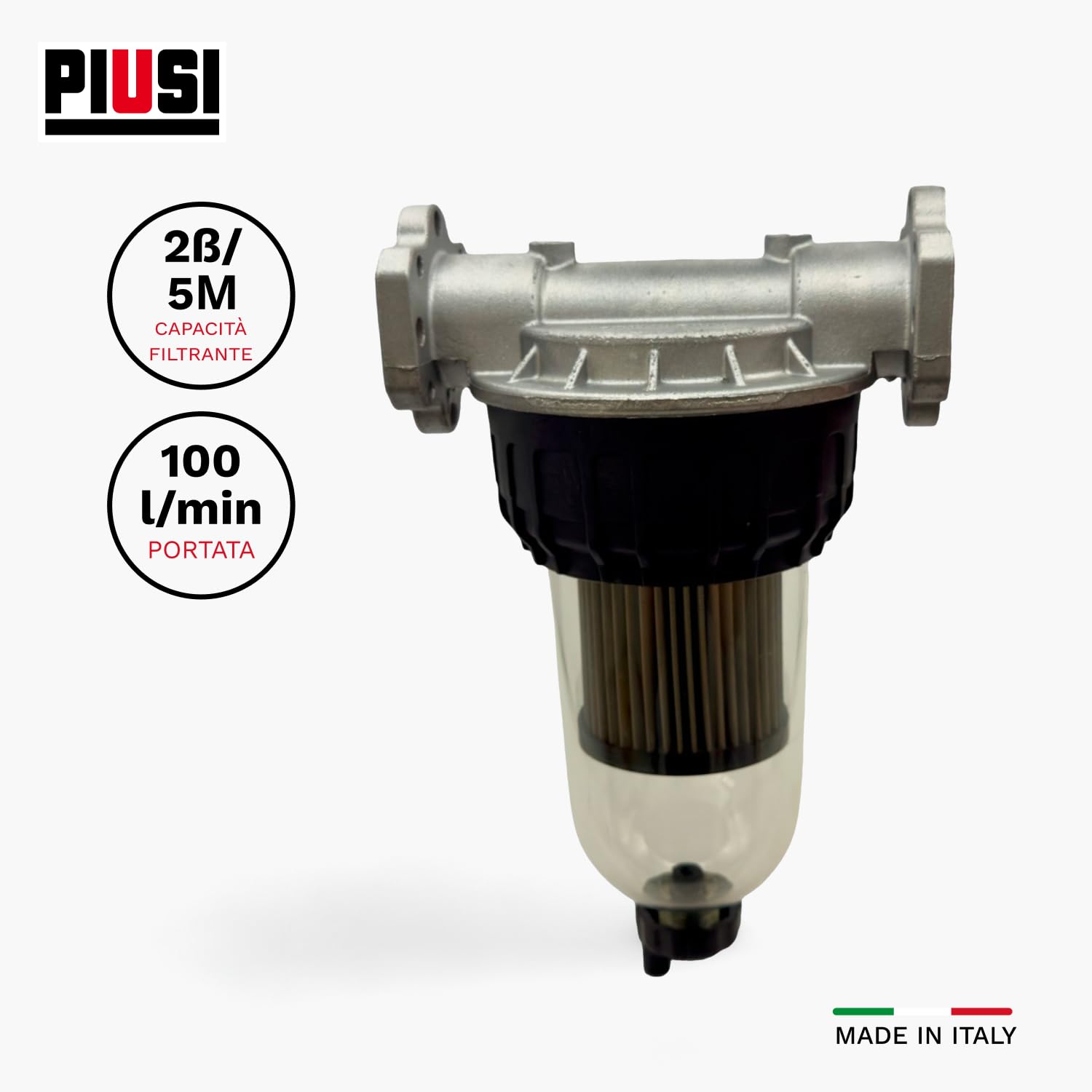 PIUSI Filtro Carburante Professionale - Kit Completo Filtro Metallico per Gasolio, Benzina e Olio con cartuccia in rete metallica - Filtrazione 125 micron | Clear Captor (F00611B60)