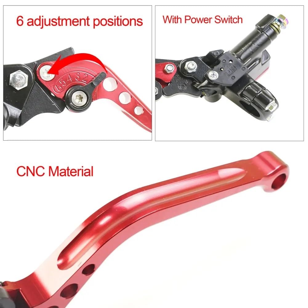 Leve Freno Frizione Regolabile Leva del cilindro principale della pompa freno frizione idraulica per moto da 22 mm per accessori motocross(Red Shorter)