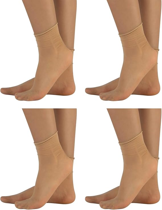 4 Pairs Sheer Pop Socks, NonElastic Ankle Sock 20 DEN Italian