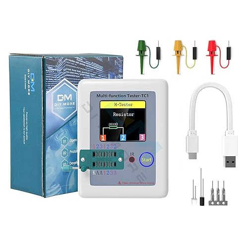 diymore LCR Medidor de transistor probador, medidor de transistor, LCR-TC1 Probador de condensador de transistor multifunción LCR-TC1 Probador ESR