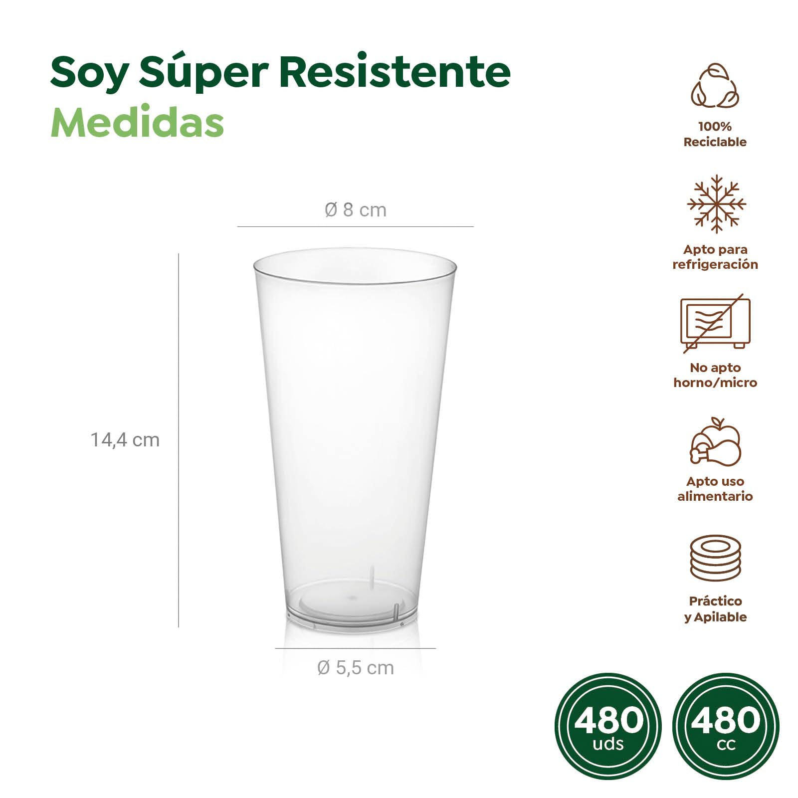 480 Vasos Cubata Plástico Reutilizables - 480 cc - Vasos Reciclables - Vasos Cubata Ancho - Fiestas, Eventos y Celebraciones - VASO DURO