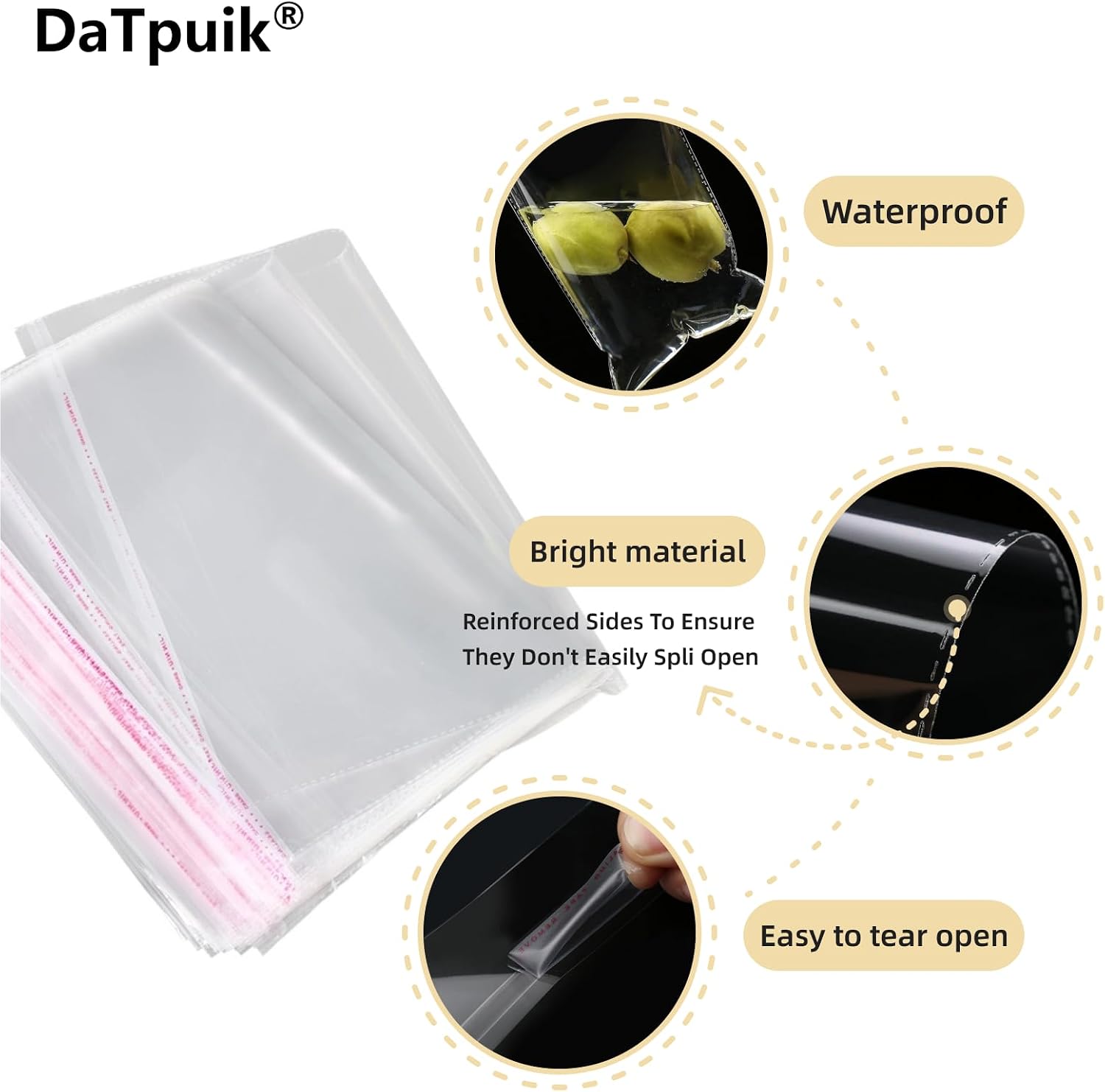 DaTpuik 4x6 Inches 100 Pcs Self Sealing Cellophane Bags Clear Cookie Bags Resealable Cellophane Bag for Packaging Gifts,Cookies,Favors,Products,Candy