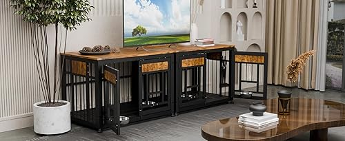 Miniatura 7 de Mueble de jaula de perro resistente de 48 pulgadas para perros grandes, mesa auxiliar decorativa para casa de mascotas, jaula de madera extra