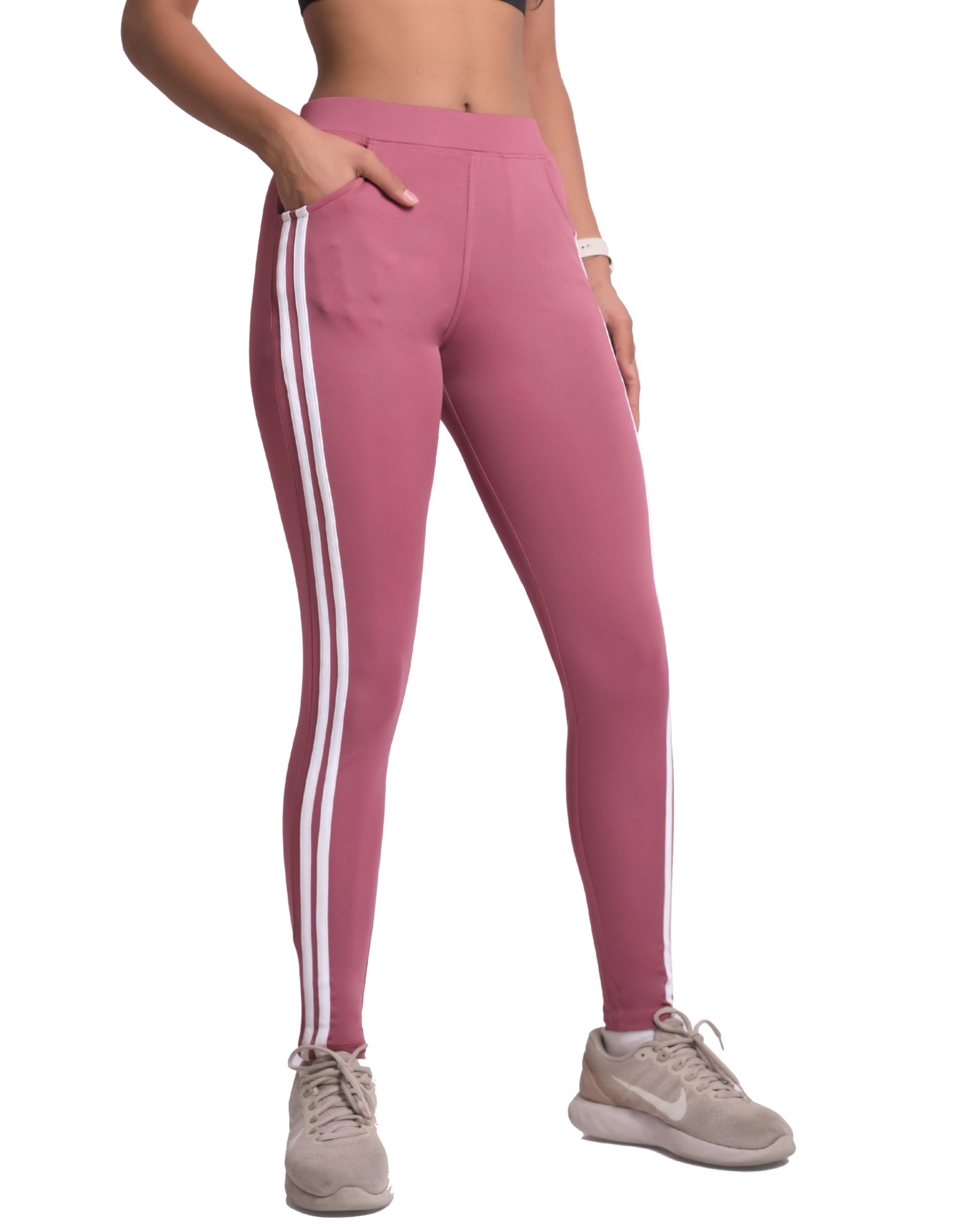 Bonkers Corner Stretchable Active Yoga Pants & Gym Pants for Women with 2 Pockets Leggings Tights Fitness Track Pant in neutral