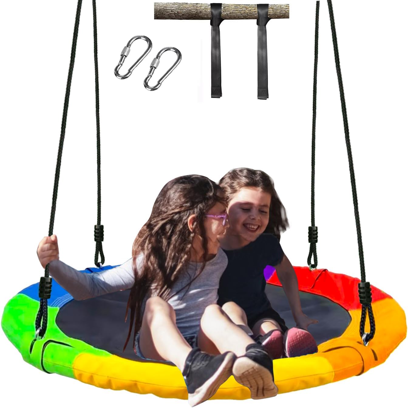 40″ Saucer Tree Swing for Kids – 500Lb Weight Capacity, Waterproof Platform Swing Seat with Adjustable Ropes for Kids Playground Outdoor Activity Backyard Fun (Colours)