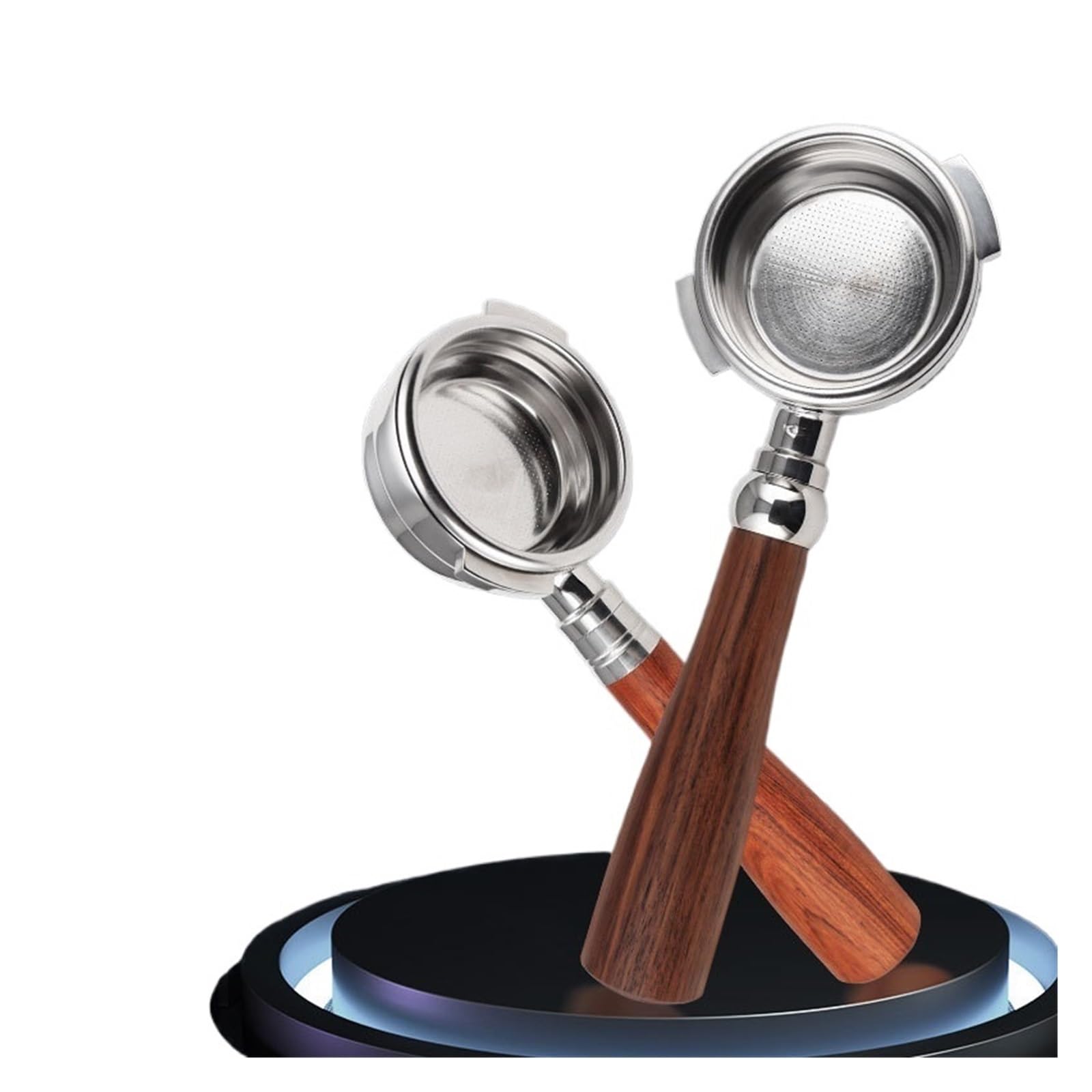 Accesorio De Café Con Mango De Madera, Compatible Con Bezzera, Filtro Sin Fondo For Cafetera De Acero Inoxidable Con Portafiltro De Dos Orejas De 58MM.(Walnut)