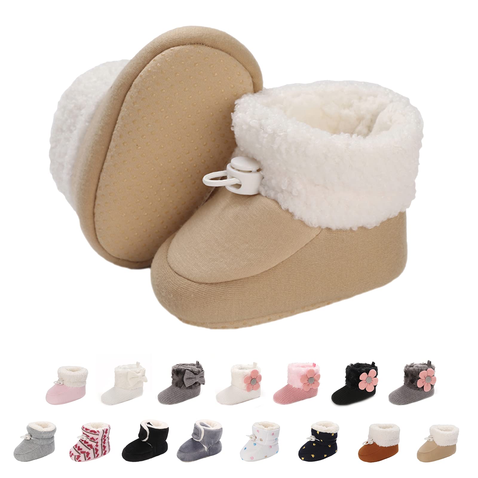 Baby Winter Warm Fleece Bootie, Newborn Non-Slip Soft Sole Winter Shoes Sock Shoes Cute Adjustable Crawling Shoes Prewalker Boots for Girls Boys Toddler 0-18 Months - 5