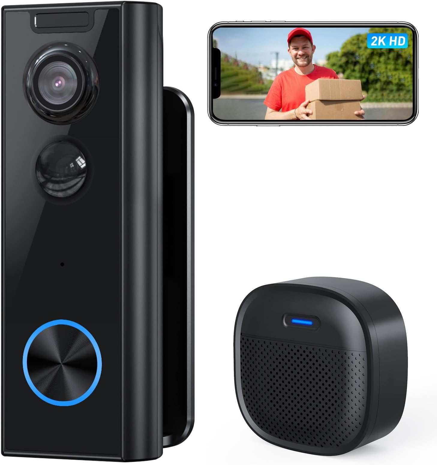 Sonnette sans fil avec caméra 2K et alerte mobile