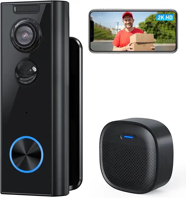 Imagen relacionada con XTU Timbre Inalámbrico con Cámara, 2K HD WiFi Timbre Videoportero Exterior Impermeable con Soportes, Detección de Movimiento PIR, Visión Nocturna, Audio Bidireccional, Compatible con Alexa