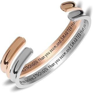 Stainless Steel Grooved Cuff Bracelet High Polished Band Engraved You're Braver Than You Believe, Stronger Than You Seem,and Smarter Than You Think