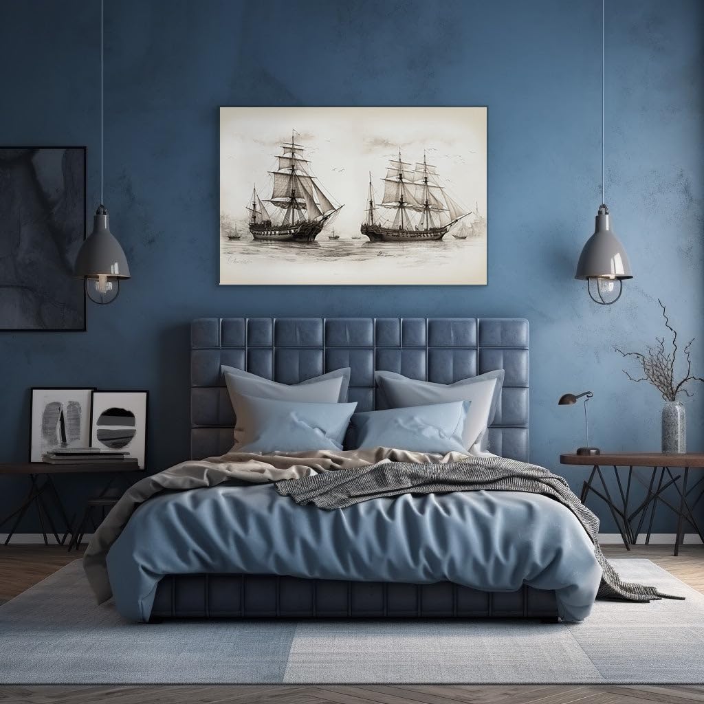 Canvas for Living room. Majestic Seas and Mighty Ships - A Tale of Two Vessels on the Ocean's Canvas, 27 x 18 inch Canvas Wall Art - Ready to Hang
