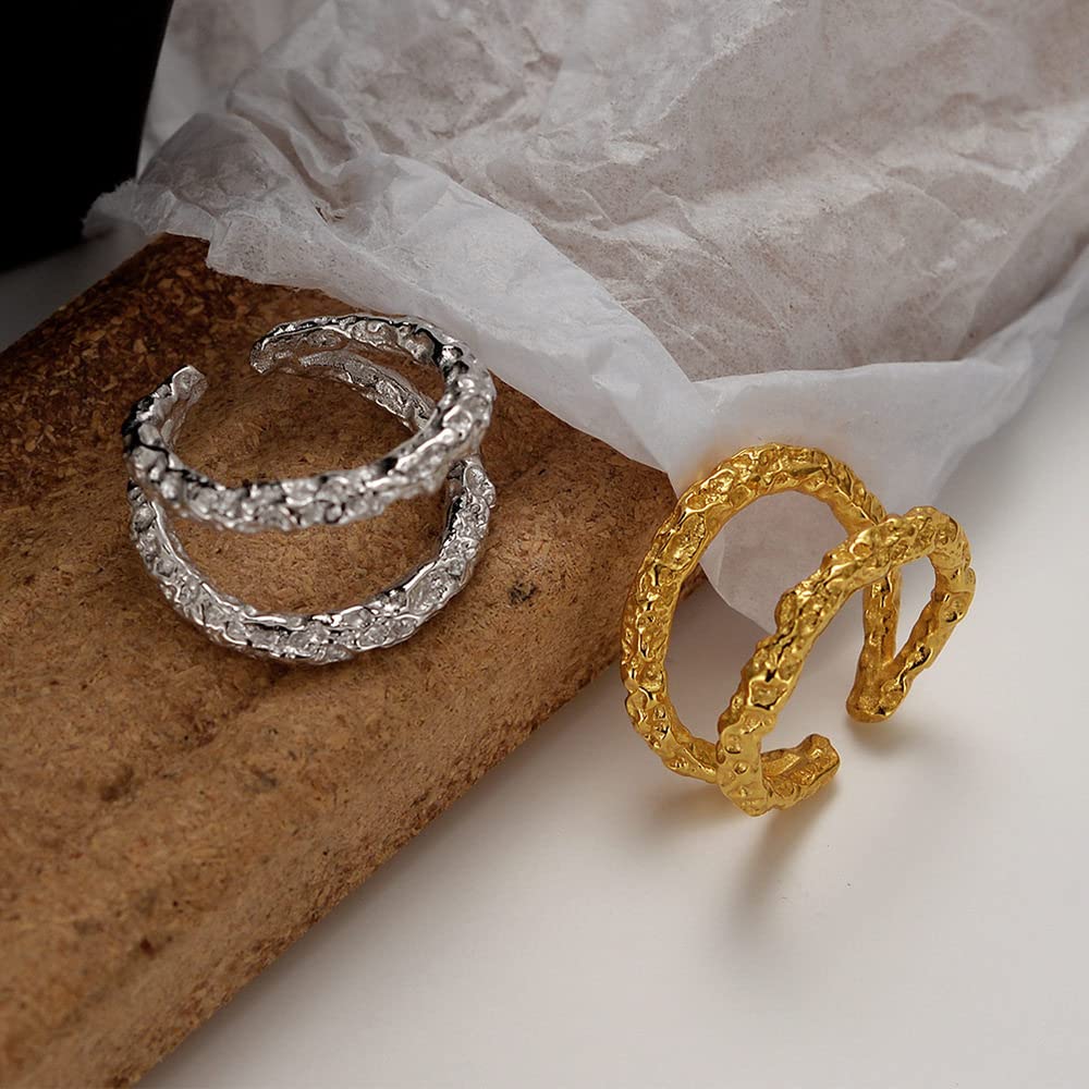HGJH Anelli d'Argento,Anelli Regolabili per Donna Martello Design 925 Anelli di Eternità Punk Doppio Strato in Argento Sterling FEDI Nuziali Promettono Anelli per Ragazze Signore