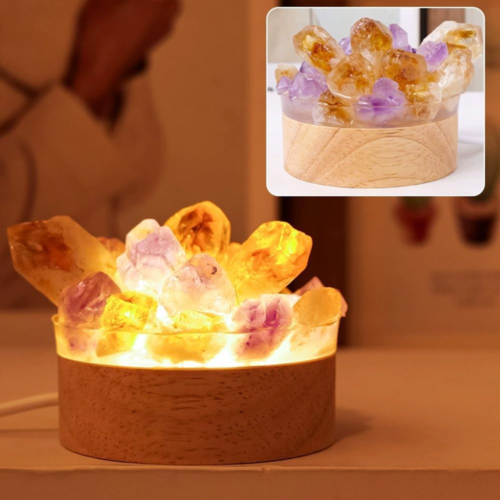 YNTOXIN Natural Crystal Stone Night Light Bedroom Decor Sleep Relax Stone Diffuser Lamp USB Port Nightlight 1 Set Purple — image 1