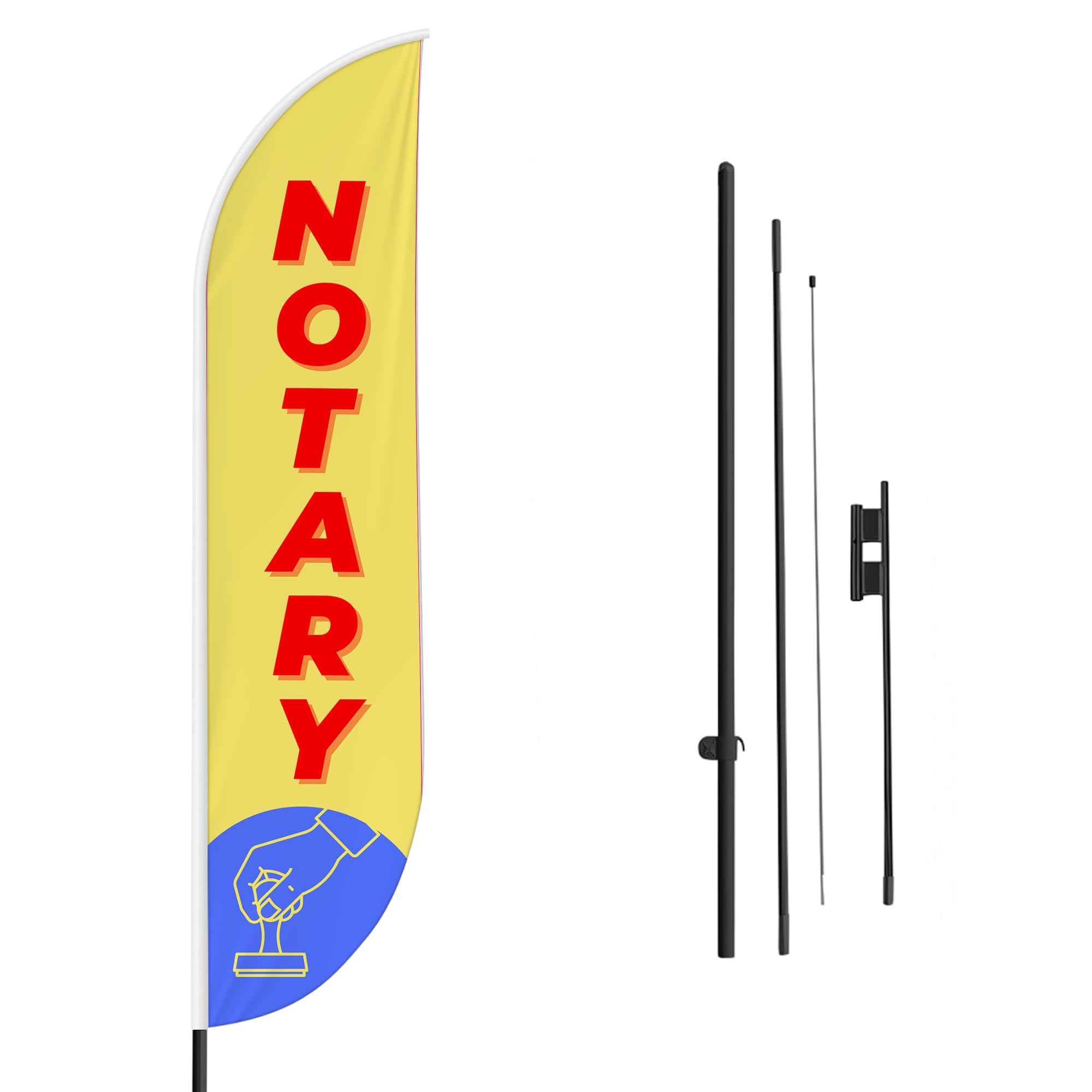 Notary Sign feather flag Pole Mount for Outdoor by Mavis Print | 15 FEET Long Polyester Outdoor Banner Flag Pole Kit for Easy Hang | HD Print Swooper Flag Pole Stand for Business Advertising