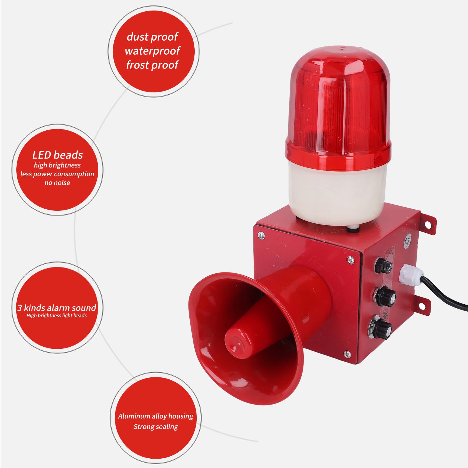 Eujgoov Luci Strobo di Emergenza 130 Db, Suono Industriale e Allarme Leggero Allarme Esterno Sirena Corno (Spina Europea 220 V)