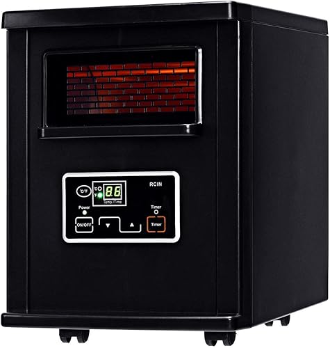 COSTWAY Calentador de cuarzo infrarrojo, 1500 W, calentador de espacio portátil con termostato digital, control remoto, protección sobrecalentada,