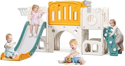 YUYUE Tobogán 8 en 1 para niños pequeños, tobogán de escalador para niños con espacio de almacenamiento y pasos antideslizantes, juego para