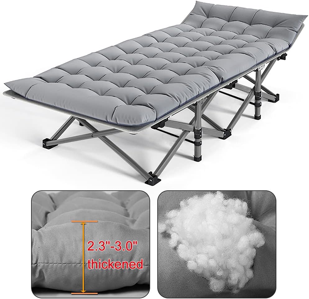 Lilypelle Folding Camping Cot, Double Layer Oxford Strong Heavy Duty Sleeping Cots with Carry Bag, Portable Travel Camp Cots for Home/Office Nap and Beach Vacation : Sports & Outdoors