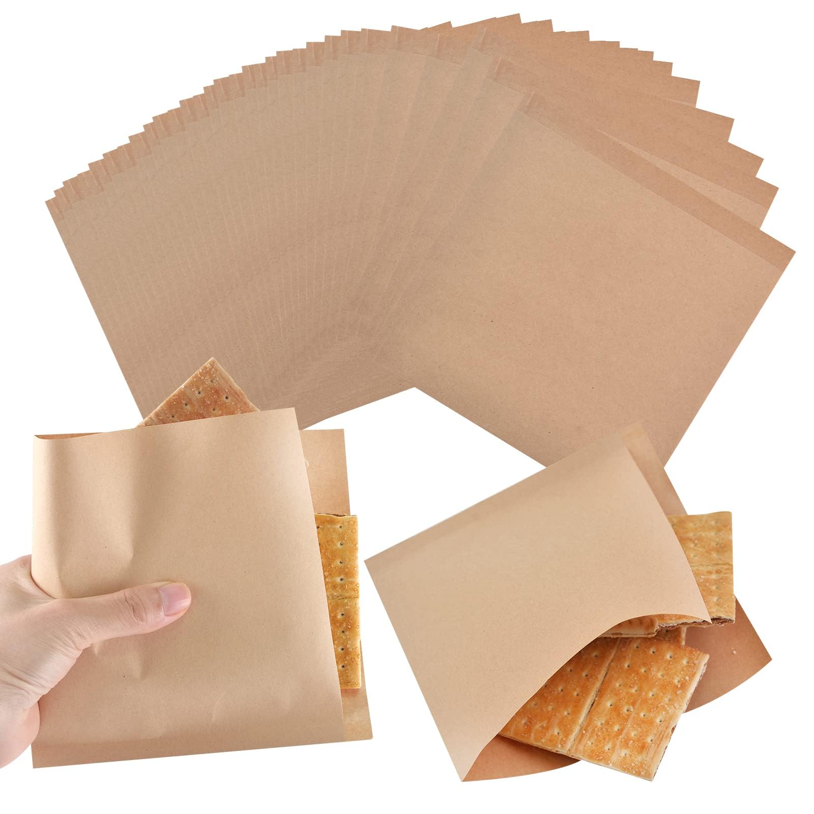NALACAL 100 pieces 6 * 6 Inches Small Double Open Bags Disposable Kraft Paper Bags for Concession Stands Snack Bars