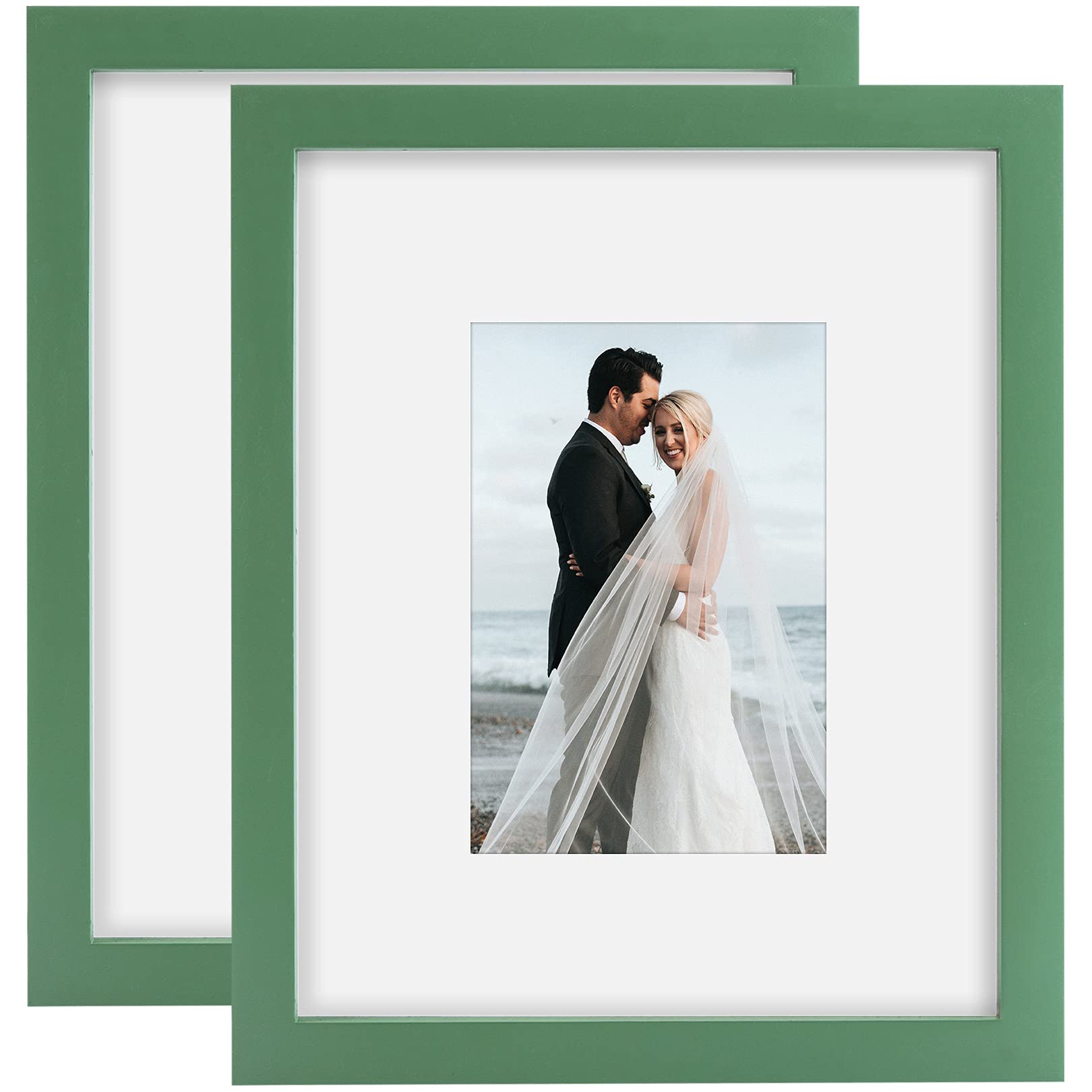 8x10 Green Picture Frames Nature Solid Wood 2 Pack for Wall Mounting and Tabletop Display